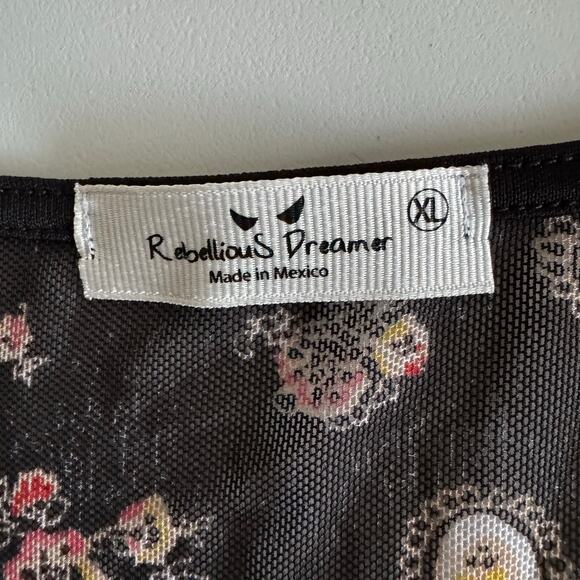 Rebellious Dreamer Paisley Floral Mesh Tie-Front Y2K Romantic Goth Chic Black XL - Picture 4 of 7